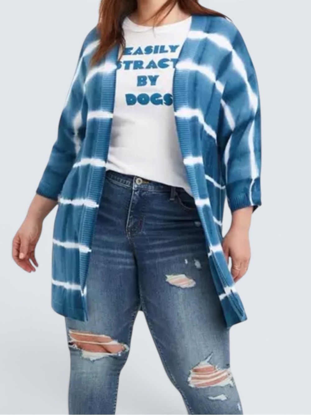 Torrid Super Soft Open Front Dolman Cardigan Size 2 2X Blue White Tie Dye